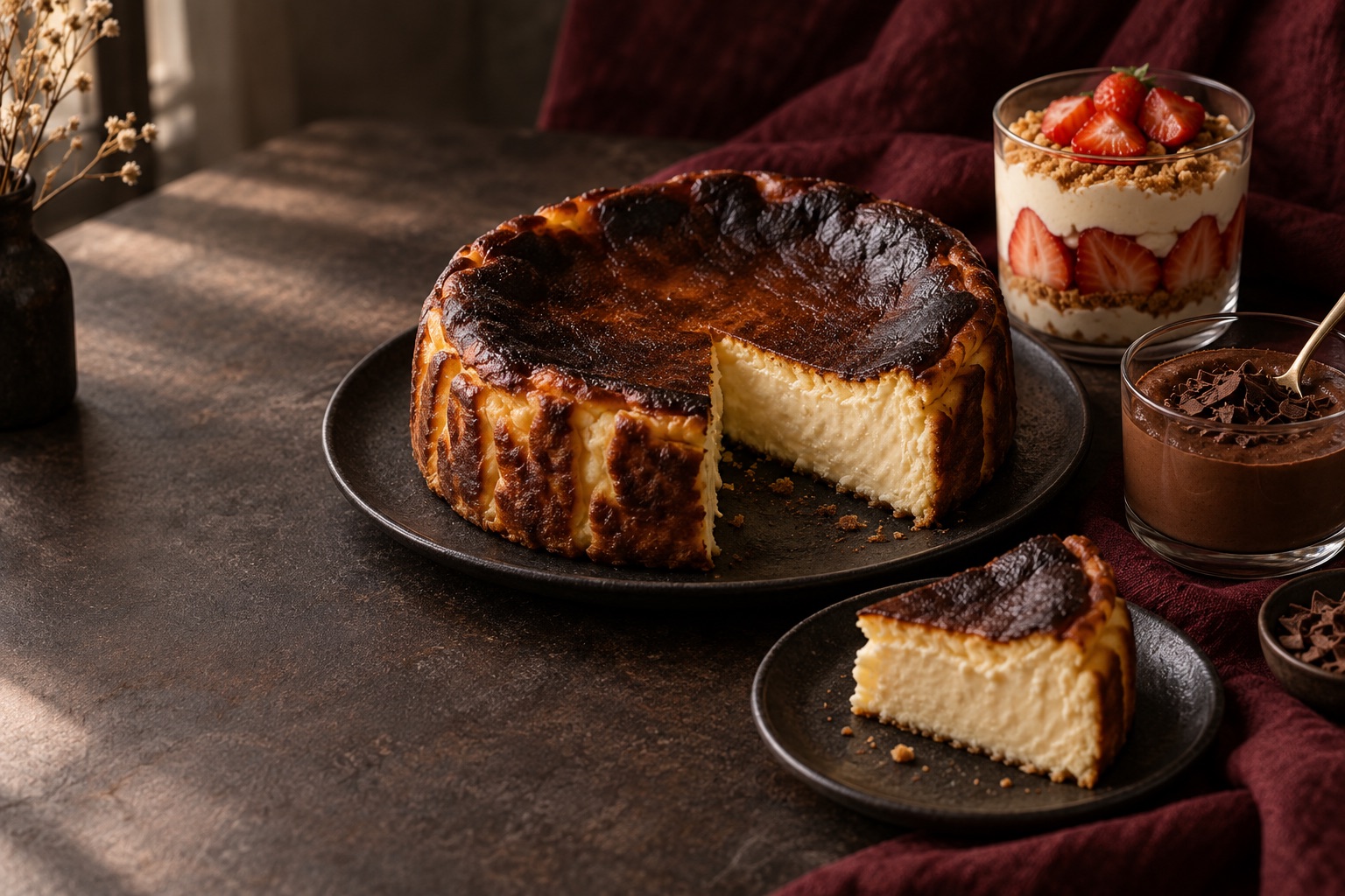 Cheesecake, magnolia ve çikolatalı tatlı